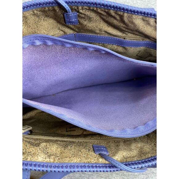 Ugg Australia Tote Womens Leather Canvas Khaki Purple Grab Shopping Bag Purse - Picture 7 of 14